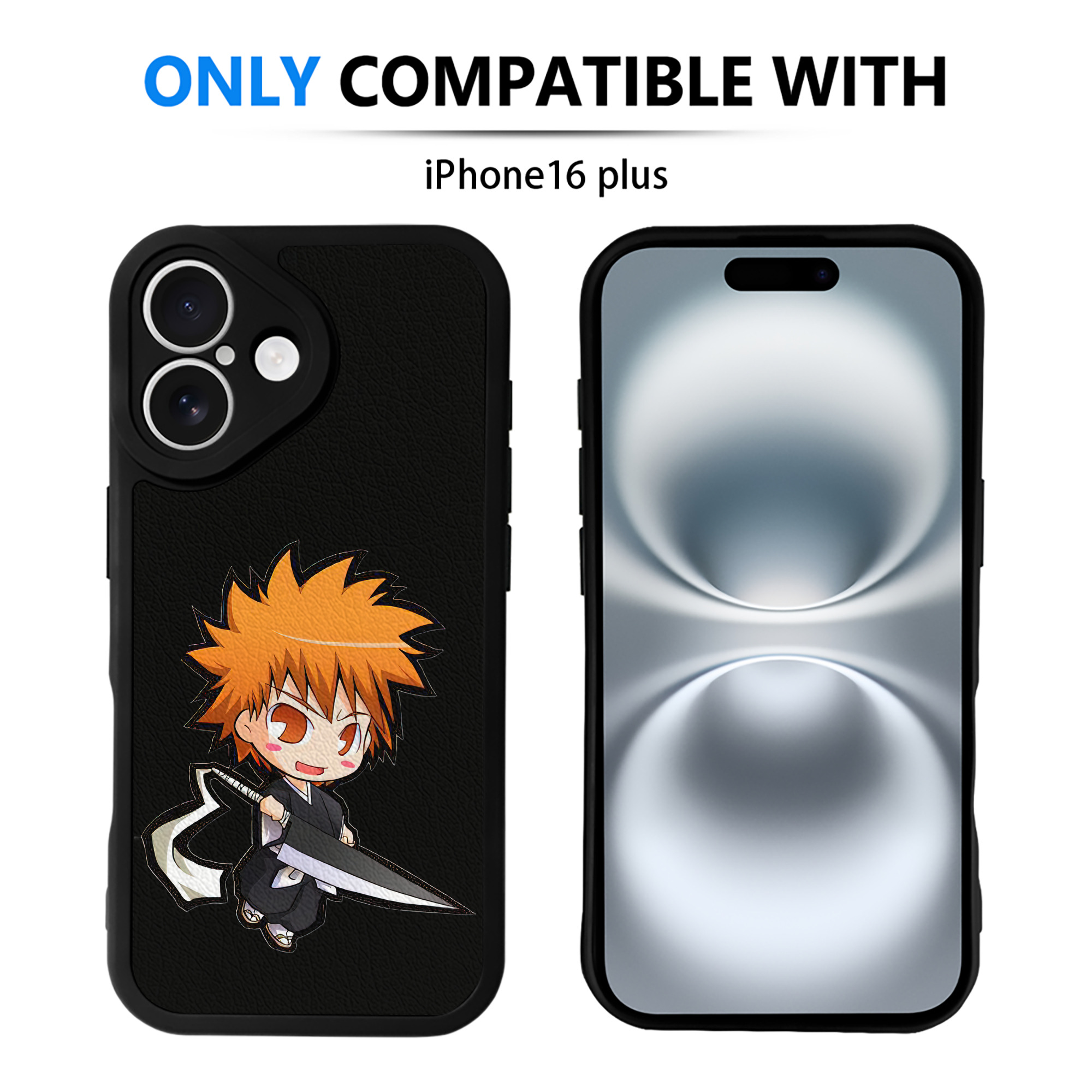 （画像用） ブリーチ 黒崎一護（くろさき いちご）BLEACH Kurosaki Ichigo 【iPhone 16シリーズ対応】シリコンスマホケース（レザー調） 材質：シリコン